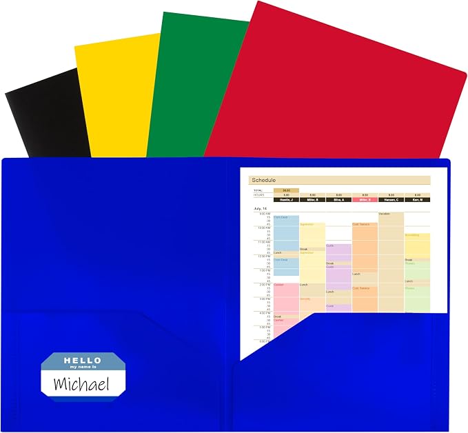 C-Line Two-Pocket Heavyweight Poly Portfolio, for Letter Size Papers, Includes Business Card Slot, Assorted Colors, 10 Pack (32950) by C-Line