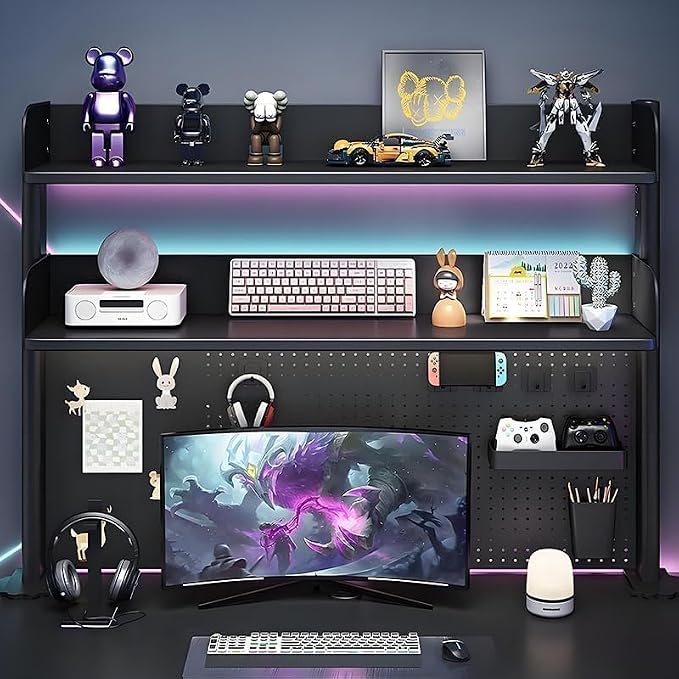 Clamp On Desk Pegboard Shelf - Metal Desktop Organizer Hutch with 2 Shelves | Storage and Display, Desk Add-On Shelf for Office, Dorm Room, Bedroom, Black, 39.3In - Image 6