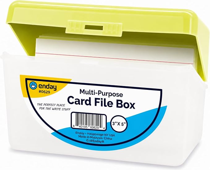 Enday Index Card Box Green 3x5 Index Card Holder, Index Card Organizer, Flash Card Holder, Holds 250 Cards. by Enday