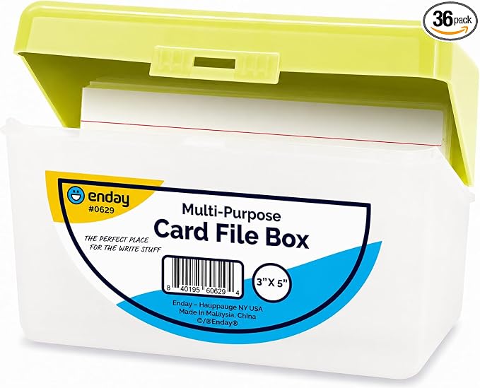 Enday Index Card Box Green 3x5 Index Card Holder, Index Card Organizer, Flash Card Holder, Holds 250 Cards. (36 PC) by Enday