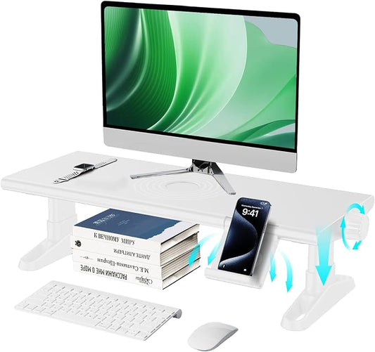 Computer Monitor Stand Riser for Desk,4.4-5.7 Inches Freely Height Adjustable with Cellphone Holder,Multi-Purpose Desktop Organizer Monitor Stands Riser for Computer,Laptop,Printer,TV (White) by Unknown