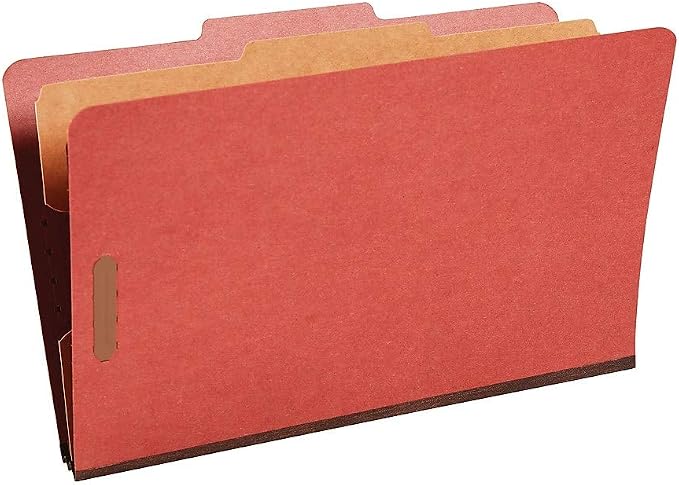 Staples Pressboard Classification Folder, Legal Size, 2/5‑Cut Top Tab, 1 Divider, Red, Durable Construction, 10/Box - Image 2