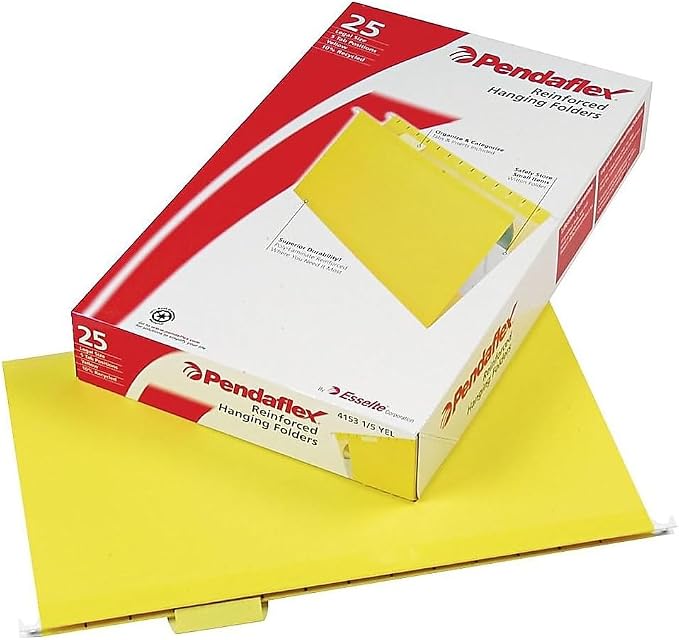 Pendaflex 04153 1/5 YEL Reinforced Hanging Folders, Legal Size, Yellow, 1/5 Cut, 25/BX (4153) - Image 2