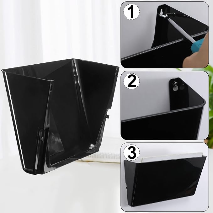 Colarr 8 Pcs Wall File Holder Organizer Plastic Wall Mount Mail Organizer with Screws Single Pocket Hanging Folder Paper Magazine Holder for Walls Office Home Classroom(Black) - Image 7