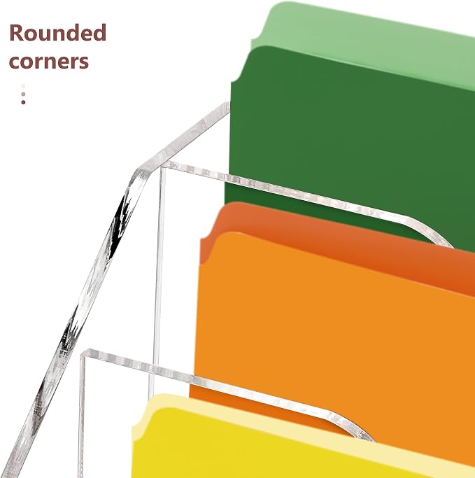 DINGHUO Acrylic Desk File Mail Organizer Wall Mounted, 4-Tier Hanging File Folder Holder, Clear Office Magazine Rack (Adhesive Hooks x 2) - Image 8