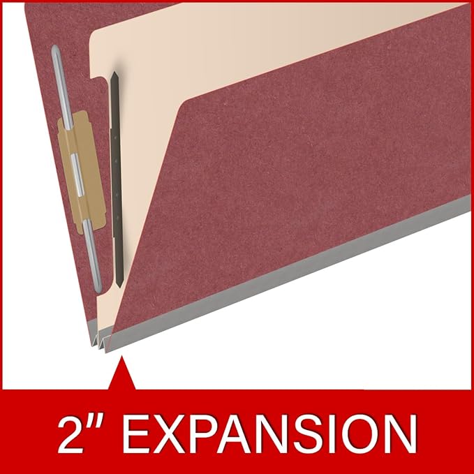 Top Tab Pressboard Classification Folders, Legal Size, 1 Divider, 2" Expansion, Deep Red (Box of 10) - Image 7