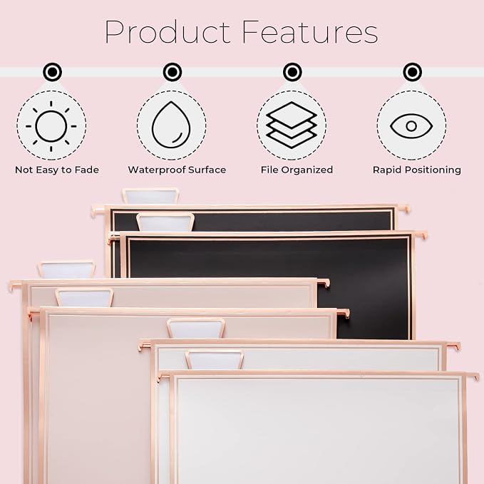 Y YOMA 1 Pack Rose Gold Desktop Hanging File Organizer | 12 Pack Rose Gold Pocket Hanging File Folders with Tabs & Insert | Letter Size Metal File Kit for Desk Home Office, I Shaped - Image 4