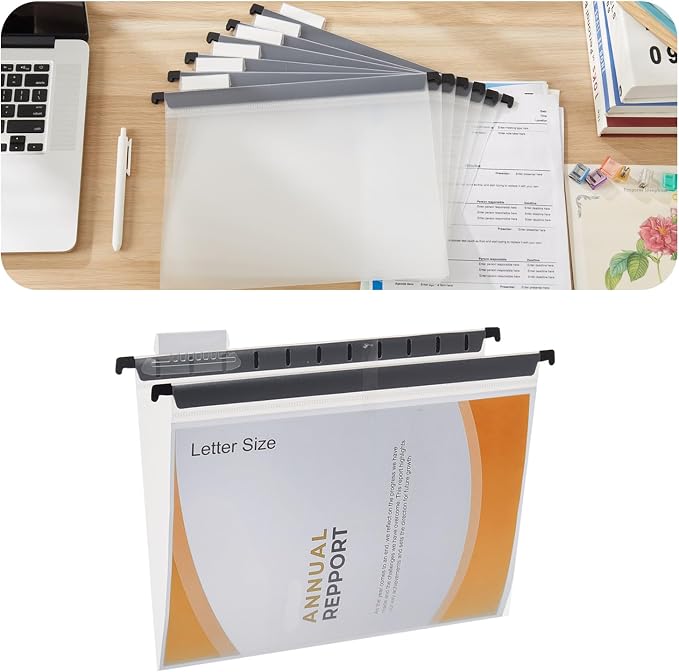 30 Pack Plastic Clear Hanging File Folders, Letter Size with Tabs | Transparent design lets you view contents instantly, making document storage and retrieval faster and easier. - Image 5