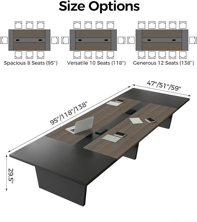 11.5FT Conference Table, Large Rectangular Seminar Meeting Table, Modern Conference Room Table with Cable Management & 2" Thickened DeskTop for Office Meeting (Oak + Gray, 137"L * 59"W * 30"H)