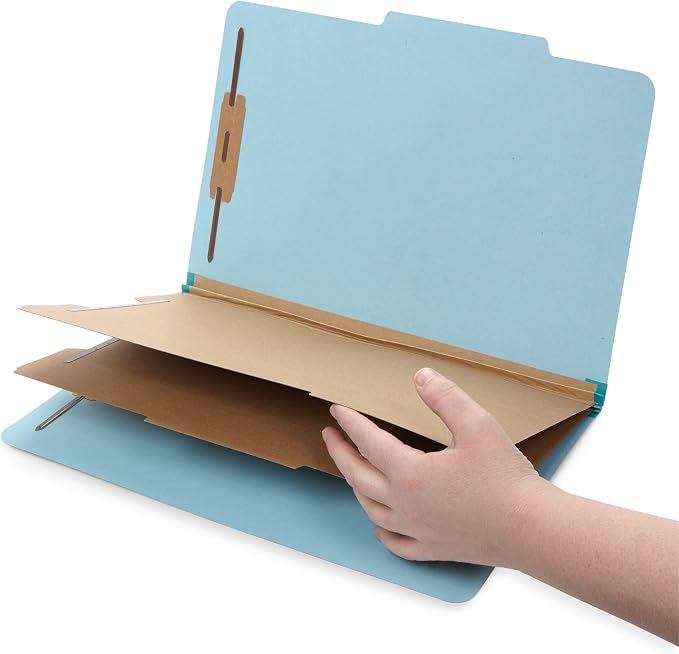 Blue Summit Supplies 30 Light Blue Classification Folders, 2 Divider, Legal | Heavy duty 25pt pressboard, 2 dividers, 6 partitions, 2 in expansion, 2 prong, legal charts, law client files - Image 6