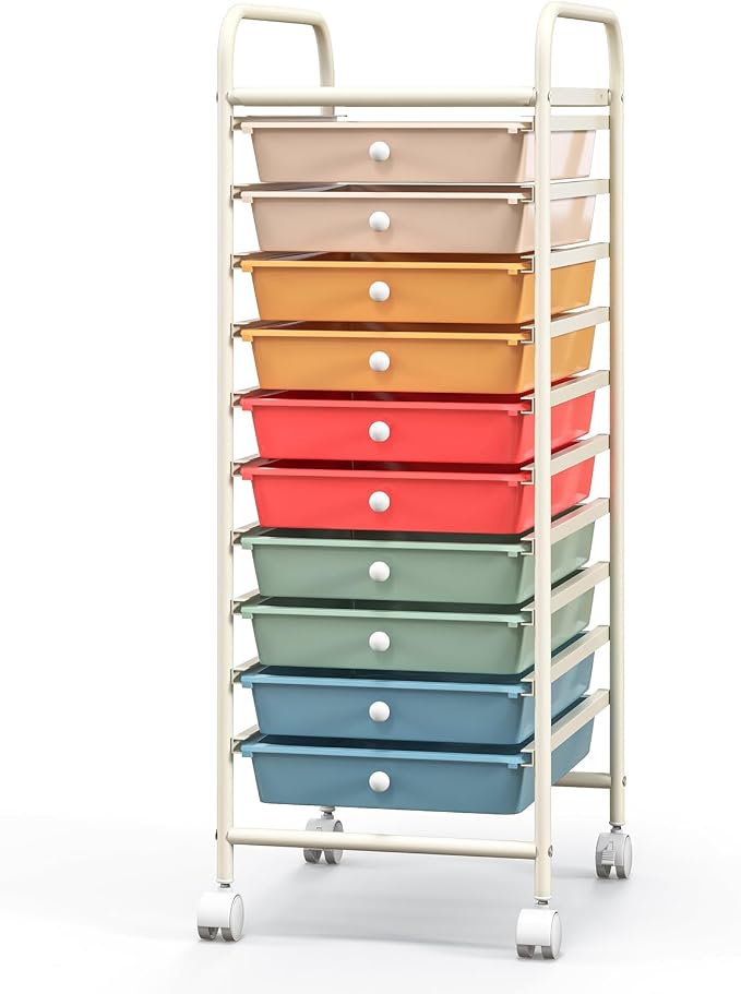 Giantex 10-Drawer Rolling Storage Cart w/Wheels, Handle, Removable Drawers, Mobile Organizer Storage Unit, Trolley Utility Cart for Home Kitchen Makeup Living Room Office Play Room by Giantex