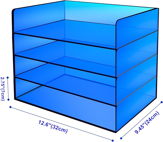 Gelite Acrylic File Organizer for Desk 4 Tiered Stackable Letter Tray Office Paper Storage Desktop Document Sorter, Blue - Image 2