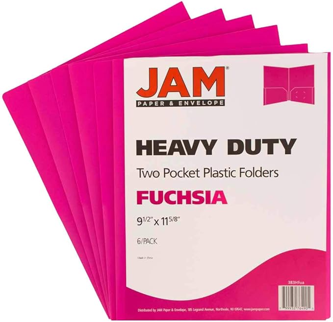 JAM PAPER Heavy Duty Plastic 2 Pocket Extra Tough School Folders - Fuchsia Hot Pink - 6/Pack - Image 2