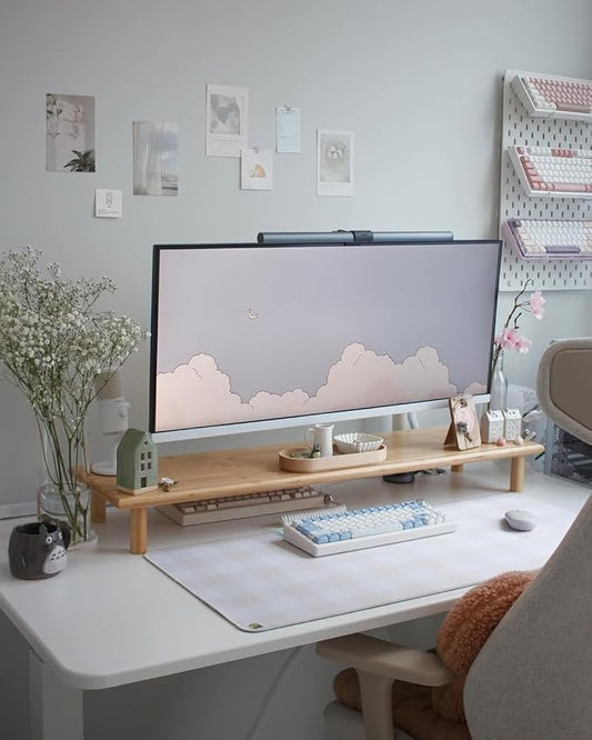 Bamboo Dual Monitor Stand Riser, Natural Desktop Shelf with Storage | 39.37-Inch Wide, Under-Shelf Storage for Keyboard, Mouse and Laptop, Fits Two 24-Inch Monitors in Home Office by Rocdeer