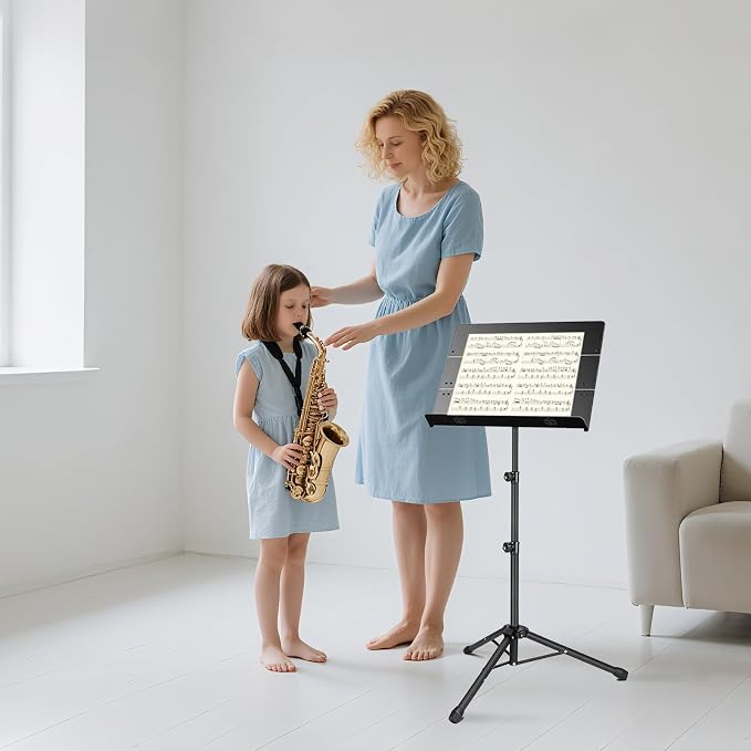 Portable Sheet Music Stand - 2 in 1 Dual-Use Folding Music Stand & Desktop Book Stand with Carrying Bag, Tri-fold Panel Metal Holder Adjustable Height with Music Sheet Clip Holder - Image 3