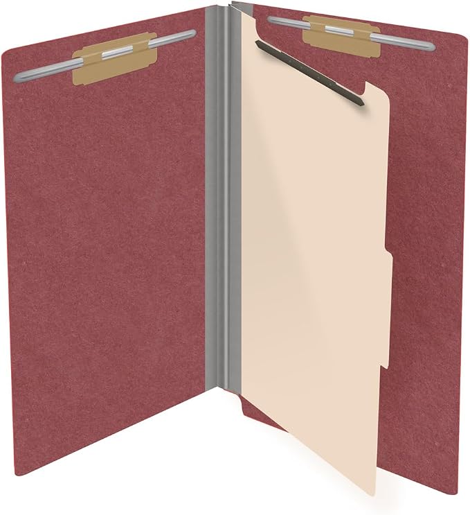 Ecom Folders Top Tab Pressboard Classification Folders | Legal Size 25 Pt Stock with 1 Divider | 2/5 Cut ROC Tab for Medical & Office Filing | 4 Filing Sections | Dark Red, Box of 10 - Image 4