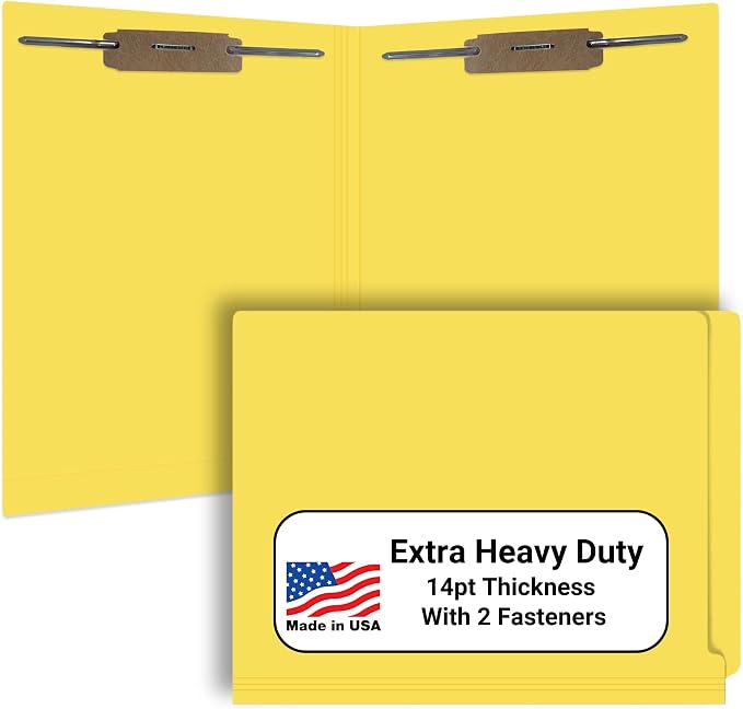 Yellow File Folders, Doctor Stuff, Letter Size Reinforced End Tab Folder with 2" Bonded Fastener on Inside Front and Back, 14 pt Stock, Carton of 250 by DoctorStuff