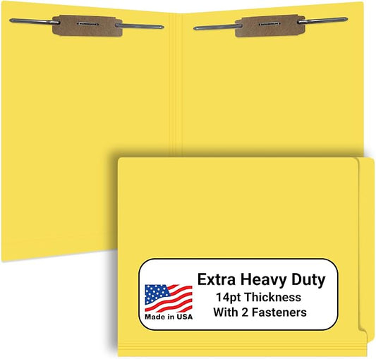 Yellow File Folders, Doctor Stuff, Letter Size Reinforced End Tab Folder with 2" Bonded Fastener on Inside Front and Back, 14 pt Stock, Carton of 250 by DoctorStuff