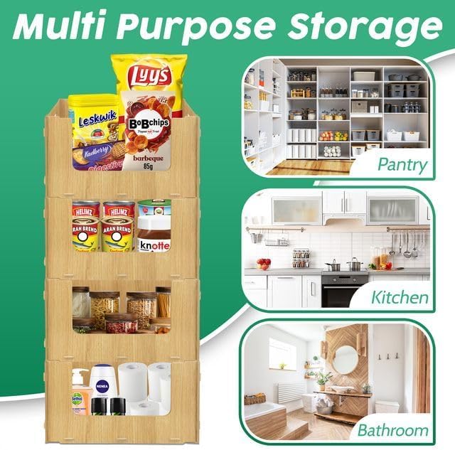 Skywin Wooden Stackable Storage Bins Open Front for Pantry Storage, 4 Pack | Easy Stacking, Open Front Design, Space Saving Pantry Organizers and Storage Bin for Snacks, Toiletries, and Home Essentials - Image 7