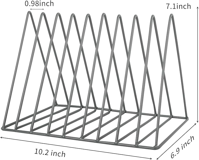 Vinyl Record Holder Storage, 9 Slot Metal Magazine Book Album Display Rack, Stylish Triangle Desktop File Sorter Organizer for Home Office, Grey Pack of 2 - Image 2