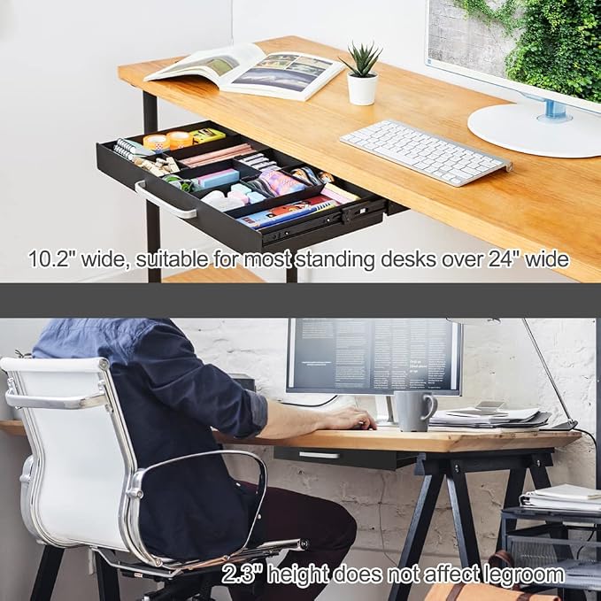 GOME Large Size Under Desk Slide out Pencil Drawer with Adjustable Space Divider Design for Storing Pencil and Office Accessories, Underdesk Pull out Tray Organizer Mounted for Sit Stand Workstation - Image 5