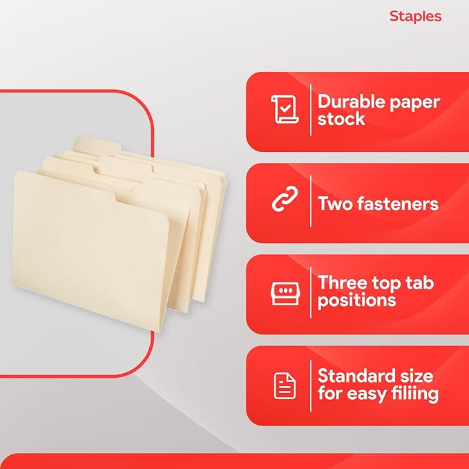 Staples Reinforced Tab Fastener Folder, Letter Size, Manila Pressboard | Durable construction with metal fasteners for secure document filing. 50/Pack. - Image 4