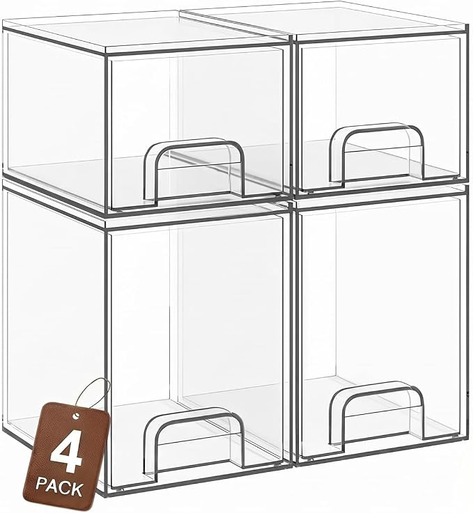 Clear Stackable Storage Drawers, Baby Bottle Organizer, Easily-Access Makeup Organizer, Durable Containers for Bathroom Countertop, Pantry and Medicine Cabinet Organizer by TIPGO
