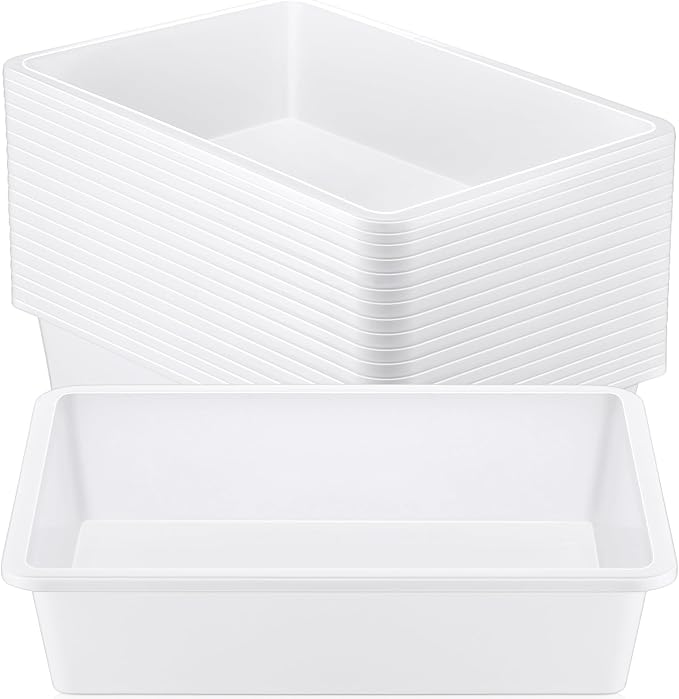 18 Pcs Flat Storage Organizer Bins Letter Size Paper Tray Classroom Storage Plastic Art Trays Classroom Pencil Organizer Baskets for School Office Teacher Book Organization(White) by Hoteam