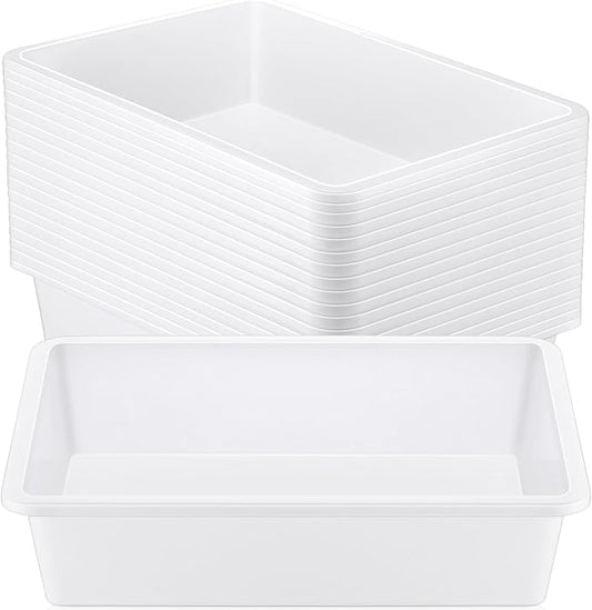 18 Pcs Flat Storage Organizer Bins Letter Size Paper Tray Classroom Storage Plastic Art Trays Classroom Pencil Organizer Baskets for School Office Teacher Book Organization(White) by Hoteam