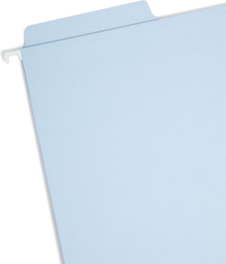 Smead FasTab Hanging File Folder, 1/3-Cut Built-in Tab, Letter Size, Assorted Pastel Colors & FasTab Hanging File Folder, 1/3-Cut Built-in Tab, Letter Size, Blue, 20 per Box (64099) - Image 3