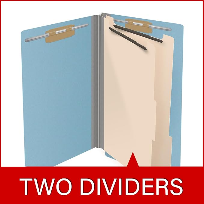 Ecom Folders End Tab Pressboard Classification Folders | Legal Size 25 Pt Stock with 2 Dividers and 2" Tyvek Expansion | Medical, Legal & Office Records Organizer | Light Blue, Box of 10 - Image 8