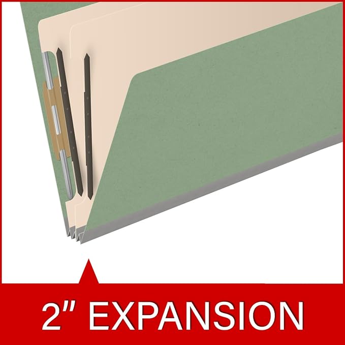 Ecom Folders End Tab Pressboard Classification Folders | Legal Size 25 Pt Stock with 2 Dividers and 2" Tyvek Expansion | Medical, Legal & Office Records Organizer | Green, Box of 10 - Image 7