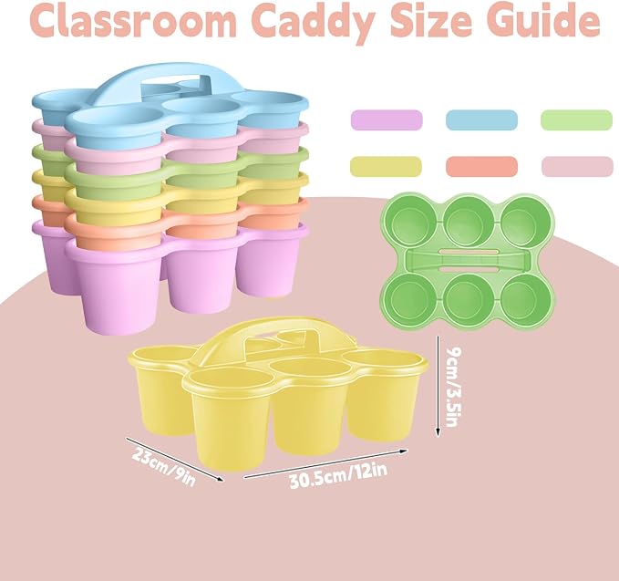 6 Pack Classroom Caddy Organizer with Handle Pastel Plastic Table Caddy 6 Compartments Storage Cup Holder for School Supplies Art Crafts Crayons Pencils Stackable Desk Caddy for Office Home - Image 2