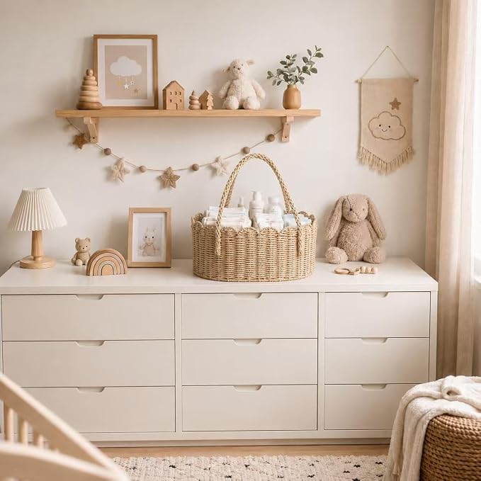 Diaper Caddy Organizer, Paper Rope Storage Baskets Nursery Bin with Removable Divider, Portable Car Organizer for Diapers, Baby Shower Gifts, Newborn Essentials Must Haves (Beige) - Image 5