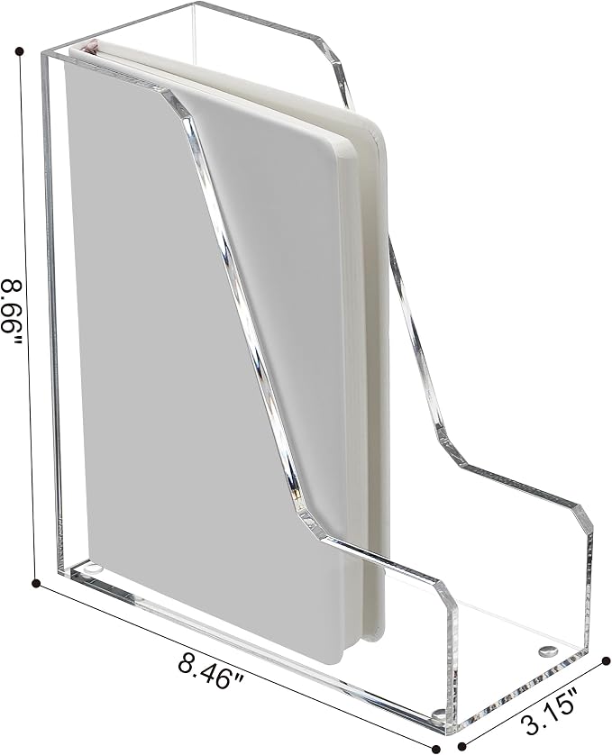 SANRUI 2 Pack Acrylic Magazine File Holder, Clear Vertical Desk Organizer | File Sorter Folder Organizer Document Rack for Office Desktop, Home Workspace, 8.66inx8.46inx3.15in - Image 2
