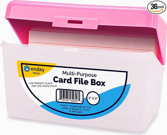 Enday Index Card Box Pink 3x5 Index Card Holder, Index Card Organizer, Flash Card Holder, Holds 250 Cards. (36 PC) by Enday