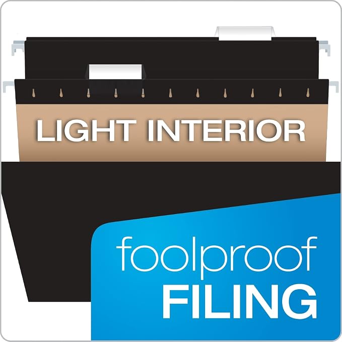 Pendaflex Black Hanging File Folders, 8.5 X 11 Letter Size with 1/5 Cut Adjustable Tabs - 50 Pack - Image 2