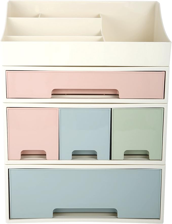Makeup Organizer, Cosmetic Storage Box, [TCEF-10] Desktop Stationery, Remote Control Storage Box, Kitchen Spices Organizer Box, 4 Pieces 5 Drawers, 5 Slots, Blue, Pink and Green Assortment by ROSELIFE