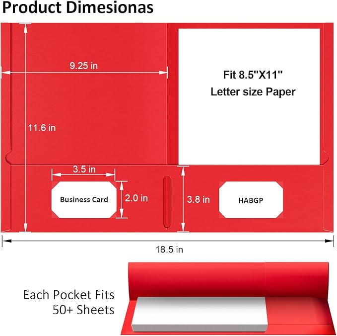 HABGP 2 Pocket Folders, 100 Pack, Paper File Folders with Pockets, 5 Colors | Two Pocket Folders, Fit Letter Size Paper, Colored, for School, Office, Home, Business - Image 2