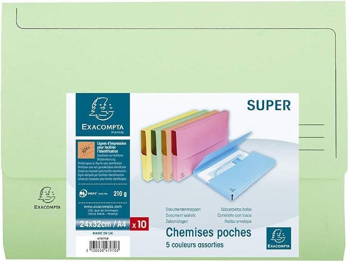 Exacompta - Ref 47970E - Super Pocket Wallets - 245 x 325mm in Size, Suitable for A4 Documents, 30mm Expanding Gusset, 210gsm Midweight Manilla - Assorted Colours (Pack of 10) - Image 14