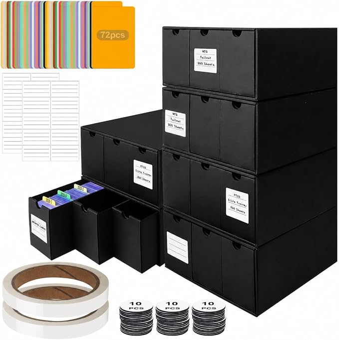 Trading Card Storage Box, 14400+ Card Organizer with 24 Inner Boxes & 72 Card Dividers, Fits Sleeved Cards & Toploaders for MTG, TCG, YGO, PTCG, Sports Cards, with Labels & Tapes by QLOUNI