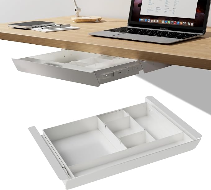 White Under Desk Sliding Pull-out Drawer with Pencil Tray and Slide Storage Tray, 17'' long & 13.5'' deep Large Organizer for Sit Stand Workstation… by GAXOMO