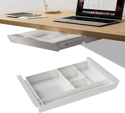 White Under Desk Sliding Pull-out Drawer with Pencil Tray and Slide Storage Tray, 17'' long & 13.5'' deep Large Organizer for Sit Stand Workstation… by GAXOMO