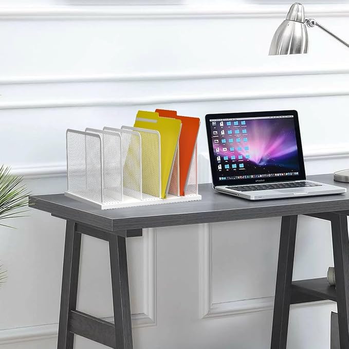 Kuntine.B 5-Section Upright Desk File Organizer White 1 Pack | Vertical, Mesh, Metal, Assembly, Stability, Sturdiness, Organization, Standing - Image 6