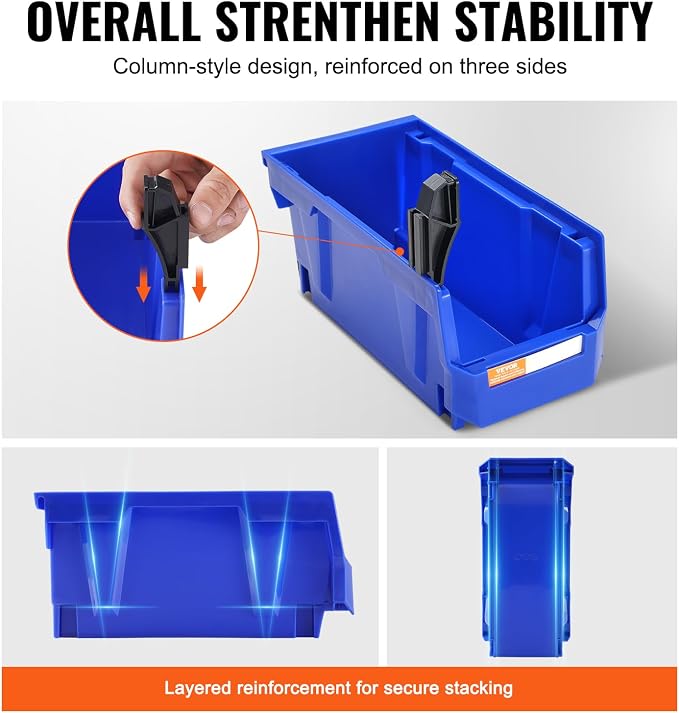VEVOR Plastic Storage Bins 12 Pack (11 x 5 x 5-Inch), Hanging Stackable Storage Organizer Bins, Heavy Duty Stacking Containers for Closet, Garage, Office, Home, Pantry or Small Parts Organization - Image 4