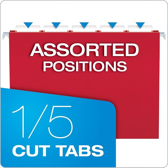 Pendaflex Colored Hanging File Folders Letter Size with 1/5 Cut Adjustable Tabs, 8.5 X 11-50 Pack of 12 Assorted Colors - Image 3