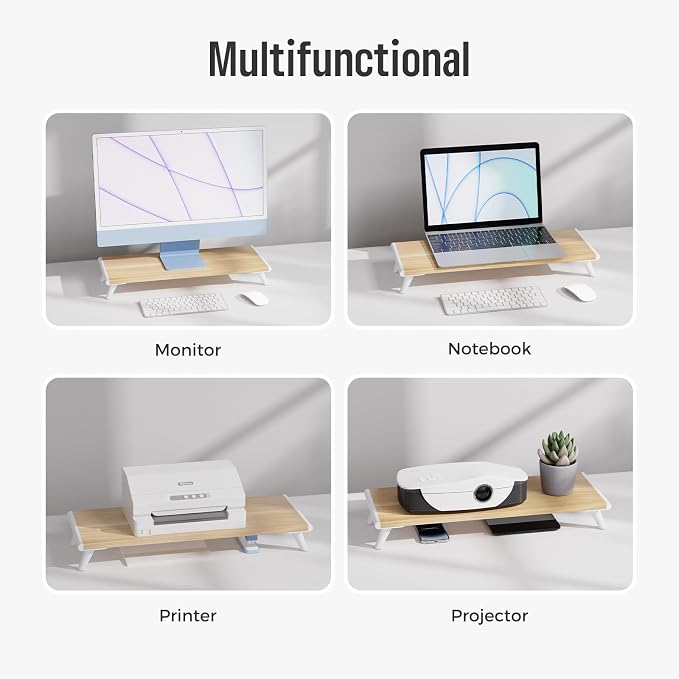 loukin Monitor Stand Riser for Desk, 22.4" × 8.2" Computer Stand, Wood | Supports 22 lb, No Installation Required, Water-Resistant Surface, Fits Laptops and Printers, Ergonomic Design - Image 4
