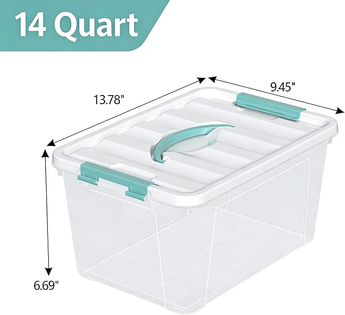 8-Pack Stackable Clear Storage Bins with Lids, 14-Qt Storage Box | Plastic Organizer Boxes with Buckle-Up Latches and Handle, Under Bed Closet Storage Containers - Image 2