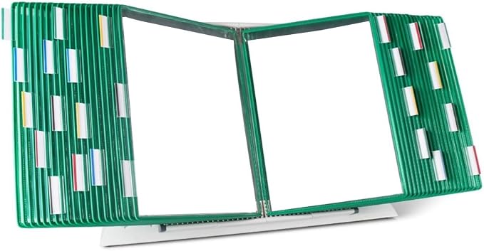 Tarifold Desktop Reference Display System, 40 Pockets, Expandable, Green | 40 Double-Sided PVC Pockets, Holds 80 Letter-Size Sheets, Sturdy Metal Base, Quick-Find Indexing, Quick and Easy to Assemble by TARIFOLD