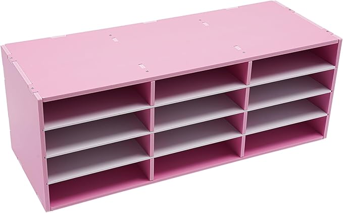 Literature Organizer 12 Slots Desk File Literature Sorter Mailbox Sorter Paper and Mail Organizer Desktop Paper Storage Holder for Home, Office and Classroom (31.46*12.13*11.81in, Pink) - Image 3